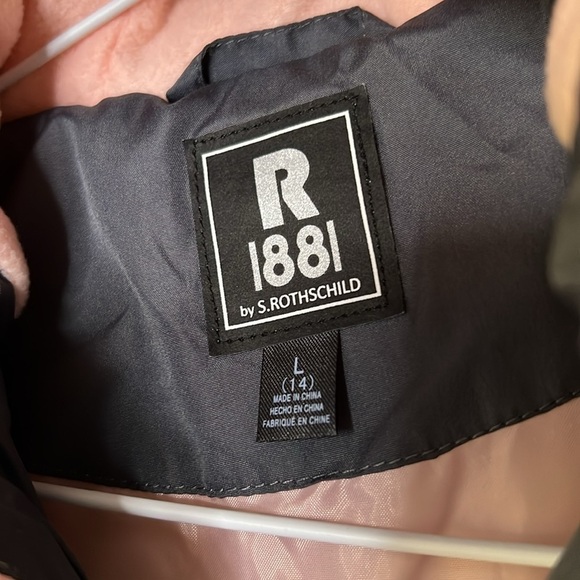 S Rothschild & Co Girls Size L Charcoal Quilt Puffer Coat Fur Trim Pink Lining - Picture 4 of 8